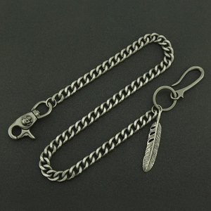 Vintage Cuban link trousers chain with skull lobster clasp and leaf pendant accessory