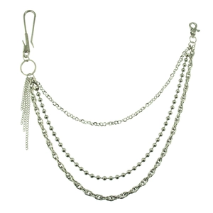 Three-layer silver metal pants chain for men with punk street style and snap hooks