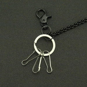 Punk style black and silver metal trouser chain with lobster clasp and industrial hooks