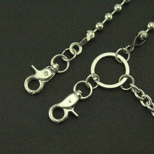 Punk silver beaded jean chain with lobster clasps and rings for hip hop style