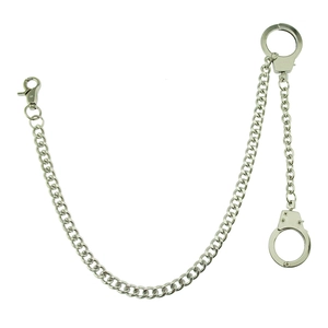 Silver punk curb chain for jeans with lobster clasp and decorative handcuffs for street style