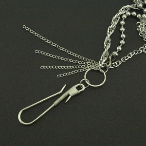 Three-layer silver metal pants chain with heavy industrial punk style for street fashion