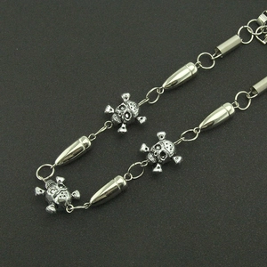 Hip-hop punk style multilayer waist chain with silver skulls and bullet pendants