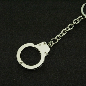 Polished silver metal hip-hop pants chain with handcuff charm and round bead link