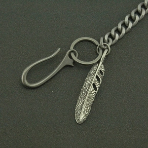 Vintage Cuban link jeans chain with leaf pendant and S-hook in antique silver finish