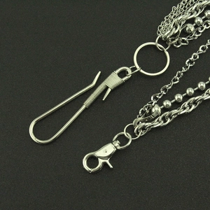 Triple-layered silver metal hip-hop pants chain with heavy-duty lobster clasps and punk style