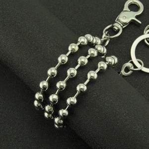 Hip hop silver bead pants chain with lobster clasp and keyring for jeans accessory