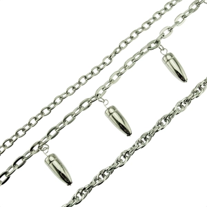Multi-layer silver metal pants chain with polished bullet pendants for men streetwear