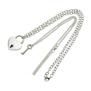 Ensemble collier avec pendentif cadenas cœur et clé en argent sur chaîne polie