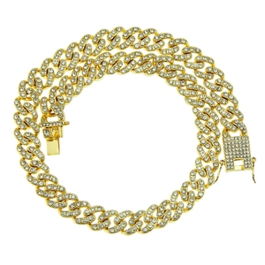 Chaîne cubaine 13mm dorée style hip hop pour homme avec strass et fermoir boîte