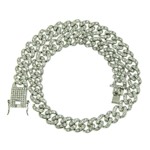 Chaîne cubaine 13mm pour homme avec strass sertis style Hip Hop en couleur argentée