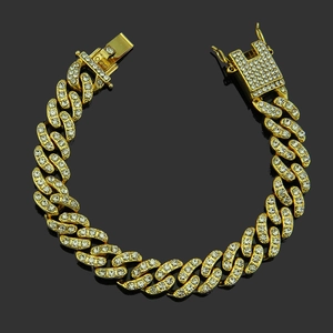 Bracciale cubano da uomo placcato oro con strass scintillanti stile hip-hop lussuoso