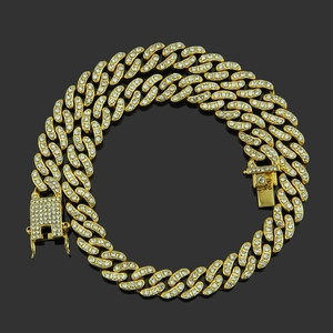 Collier Chaîne à Mailles Cubaines Hip Hop Iced Out pour Hommes Largeur 13mm Alliage de Zinc Pavé de Strass Bijoux Plaqué Or Argent