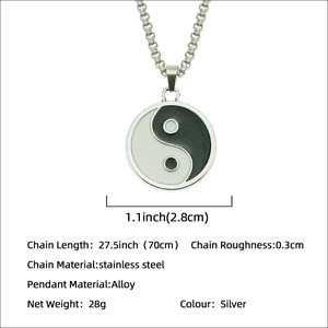 Detailed size specifications for the silver Yin Yang pendant necklace with chain length