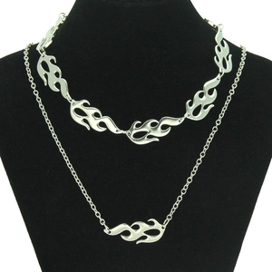 Minimalist Alloy Silver Flame Pendant Necklace Set For Women Gothic Punk Street Style Hollow Flame Clavicle Chain Jewelry Gift