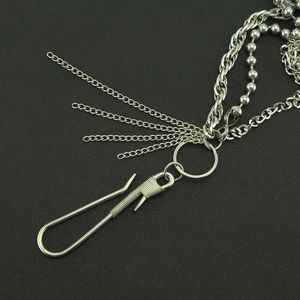 Three-layer silver punk wallet chain with snap hook and multi-style metal links