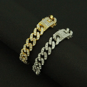 Braccialetti cubani hip hop oro e argento con diamanti scintillanti per uomo e donna