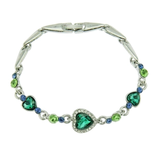 Bracelet en Alliage en Forme de Cœur pour Femmes Couleur Argent Design Cœur Marin Strass Colorés Incrustés Bijoux de Mode Cadeau pour Amie