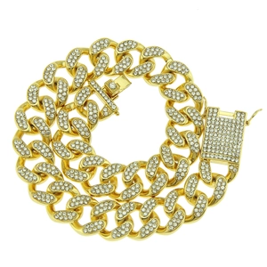 Cadena Cuban dorada con pavé de pedrería brillante para hombre estilo hip hop