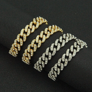 Chaînes cubaines 13mm style hip-hop pour hommes avec strass en finitions or et argent