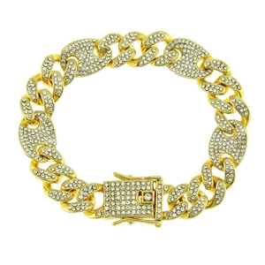 Men Hip Hop Iced Out Cuban Link Bracelet Alloy Rhinestone Coffee Bean Buckle Pig Nose Clasp Punk Streetwear Jewelry