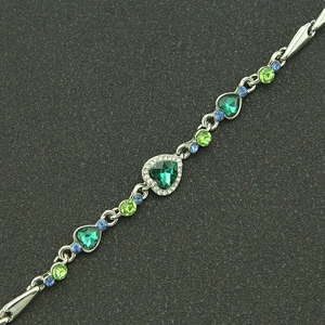 Bracelet Cœur de l'Océan étincelant avec cristal vert et strass bleus brillants