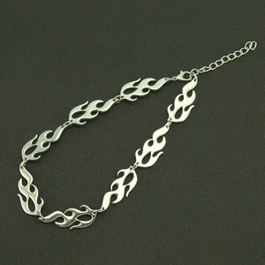 Chic silver flame shaped link choker necklace with adjustable lobster clasp closure