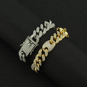 Men's hip hop cuban link bracelets in gold and silver finish with pave sparkling diamonds