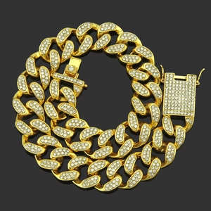Men Hip Hop Cuban Link Chain Iced Out Rhinestone Pave Heavy Chunky Alloy Necklace Bracelet For Party Streetwear Jewelry