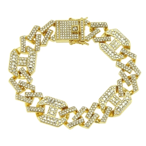 Men's Hip Hop Iced Out Cuban Link Bracelet Full Rhinestone H-Link Alloy Bracelet Gold Silver Rose Gold Plated Jewelry