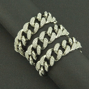 Icy silver 20mm Cuban link necklace with full white rhinestones in a heavy hip-hop style