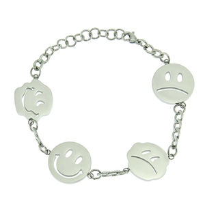 Unisex stainless steel smiley face chain bracelet featuring four unique emoji charms