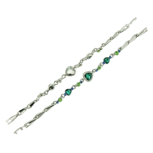 Ensemble de bracelets cœur argentés avec pierres précieuses vertes et cristaux