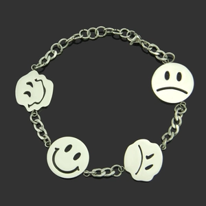 Minimalist Stainless Steel Smile Face Bracelet For Unisex Women Men Fashion Silver Emoji Charm Chain Bracelet Jewelry Gift