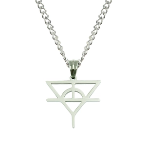 Collana con Ciondolo a Simbolo Geometrico Personalizzata in Acciaio al Titanio Gioielli Hip Hop Unisex Stile Industriale Catena Cubana Argento