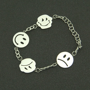 Stainless steel smile face charm bracelet for men and women featuring unique hollow pendants