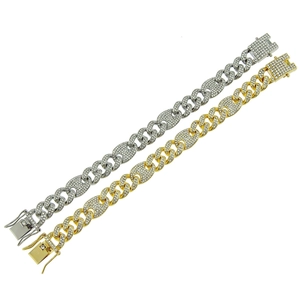 Hip hop iced out Cuban link bracelets in gold and silver with studded coffee bean links