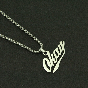 Collana a catena in acciaio inossidabile argento con pendente Okay per stile hip hop