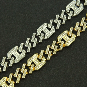 Hip-hop Cuban link chain necklaces in gold and silver finish with micro-pave crystals