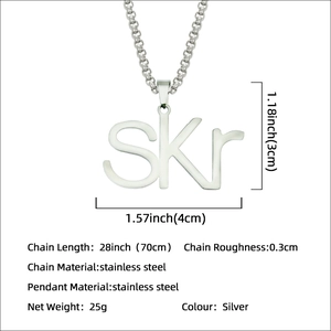 Polished silver SKr letter pendant necklace in stainless steel with 70cm chain