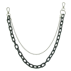 Hip hop double-layer pants chain with black chunky links and silver beaded chain detail
