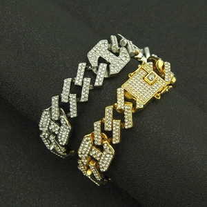 Iced out cuban link bracelets in gold and silver with sparkling rhinestones for men