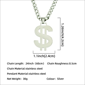 Polished silver stainless steel dollar sign pendant necklace for men hip hop jewelry