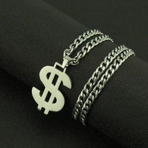 Hip hop silver stainless steel dollar sign pendant on curb chain for men and women