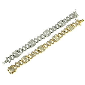 Hip hop style diamond Cuban link bracelets in gold and silver colors with rhinestones