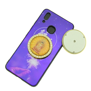 Purple starry sky phone case with sparkling diamond-encrusted rotating Buddha stand