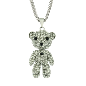 Collier Pendentif Ours en Peluche Strass Hip Hop Chaîne Vénitienne Acier Inoxydable Alliage Bijoux Animaux Hommes Femmes Couleur Argent