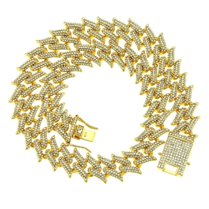 Collier à Maillons Gourmette Iced Out pour Hommes en Alliage de Zinc avec Strass et Épines Chaîne Hip Hop Punk Bijoux