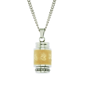 Collier Pendentif Moulin à Prières Religieux en Acier Titane pour Homme Femme Bijoux Mantra à Six Caractères
