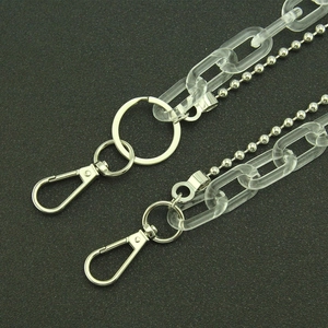 Hip hop street style double-layer waist chain with acrylic links and silver bead chain